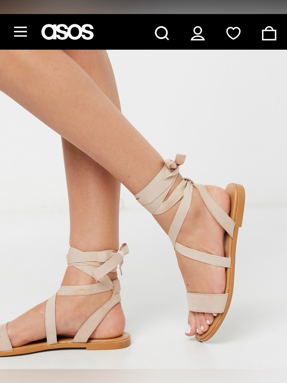ASOS - Finland Wrap Lace-Up Flat Sandals | Beige